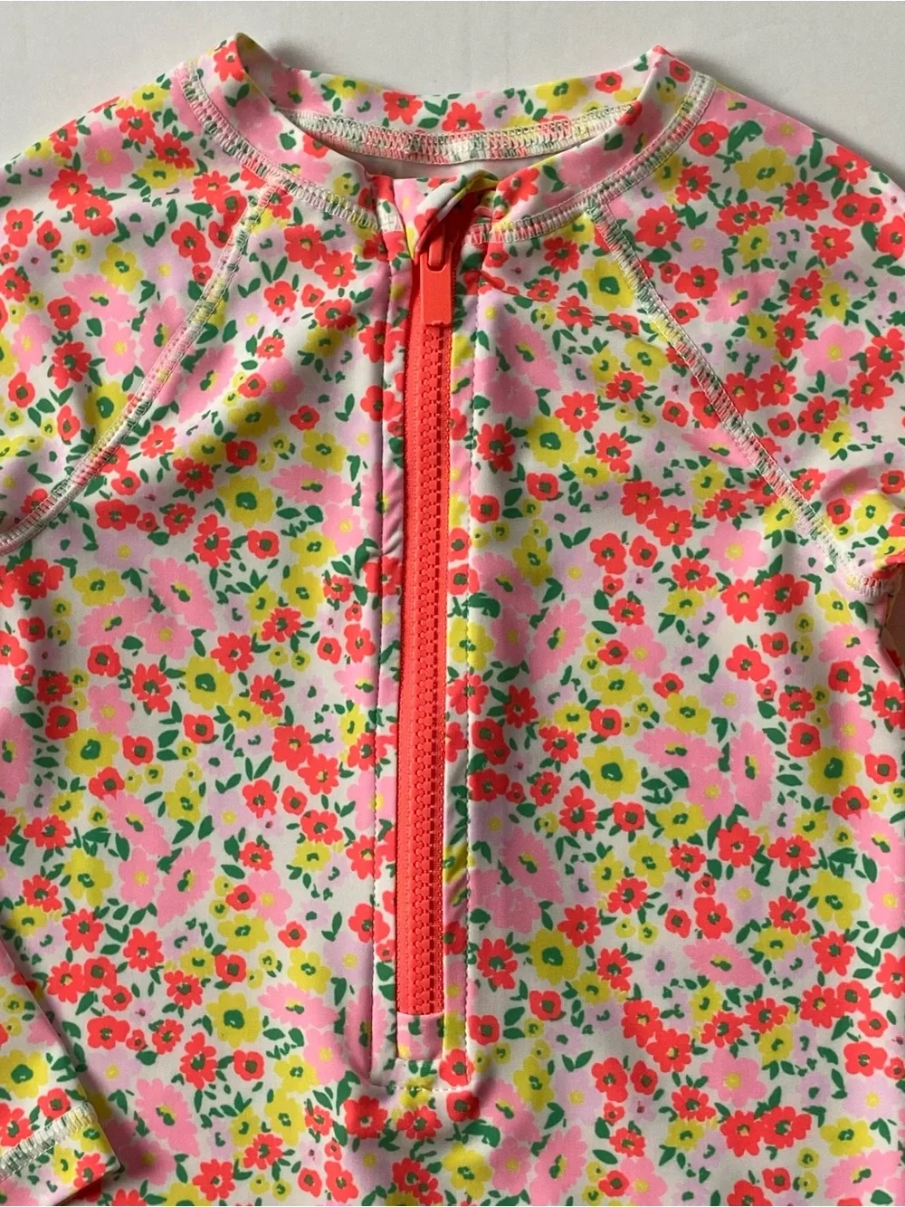 Rashguard Swimsuit 3T Old Navy One Piece Floral Long Sleeve Girls EUC Orange EUC